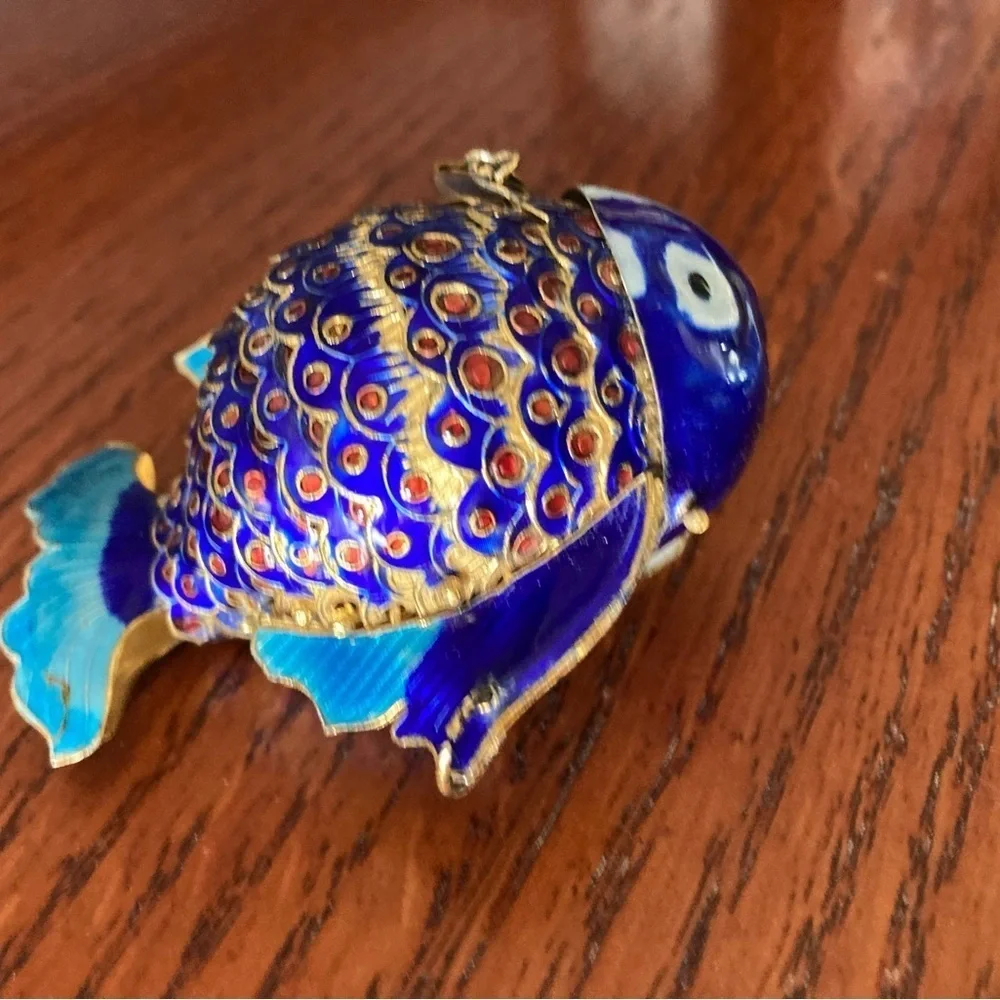 Articulated Cloisonne 2 Fish Vintage Christmas Ornaments